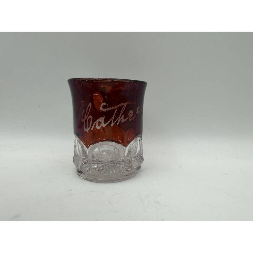 Antique Ruby Flash Glass Child's Mug‎ Cup Catherine 1907 Souvenir Toothpick